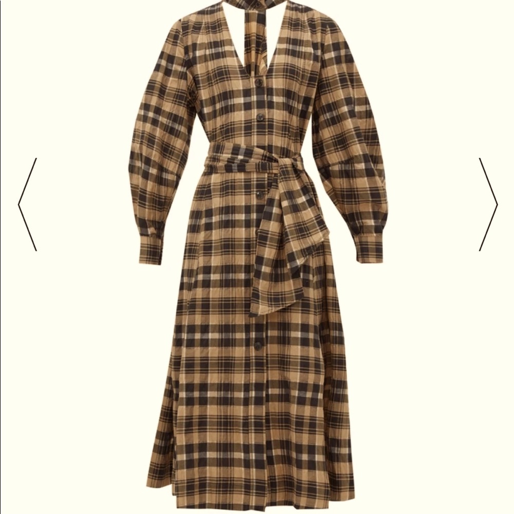 Ganni sear sucker plaid dress. NWT